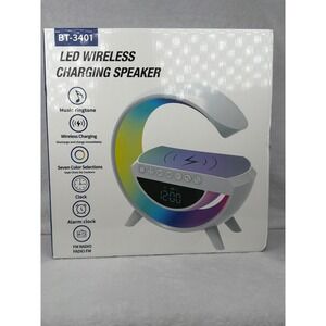 BT-3401 LED Wireless Charging Speaker Unisex OS White New BT FM Clock